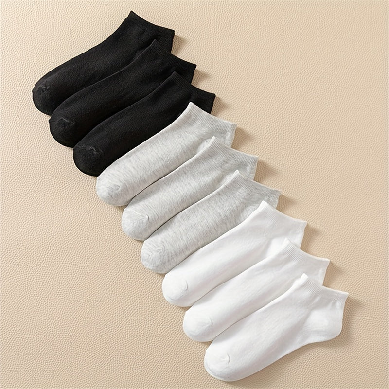 9 Pairs Solid Low Cut Ankle Socks Soft & Lightweight Women's Stockings