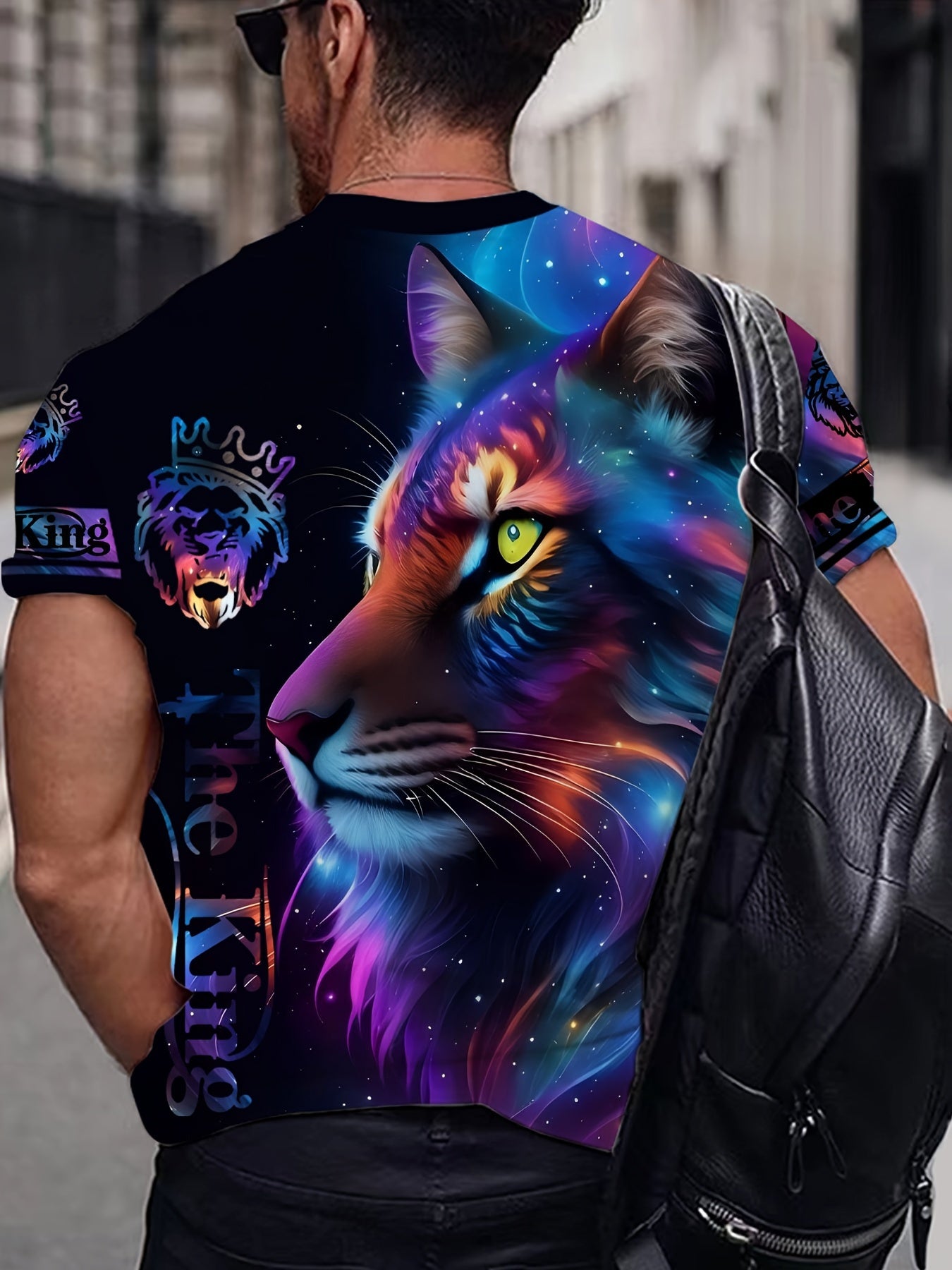Men's Lion Graphic Print T Shirt Short Sleeve Comfortable Top