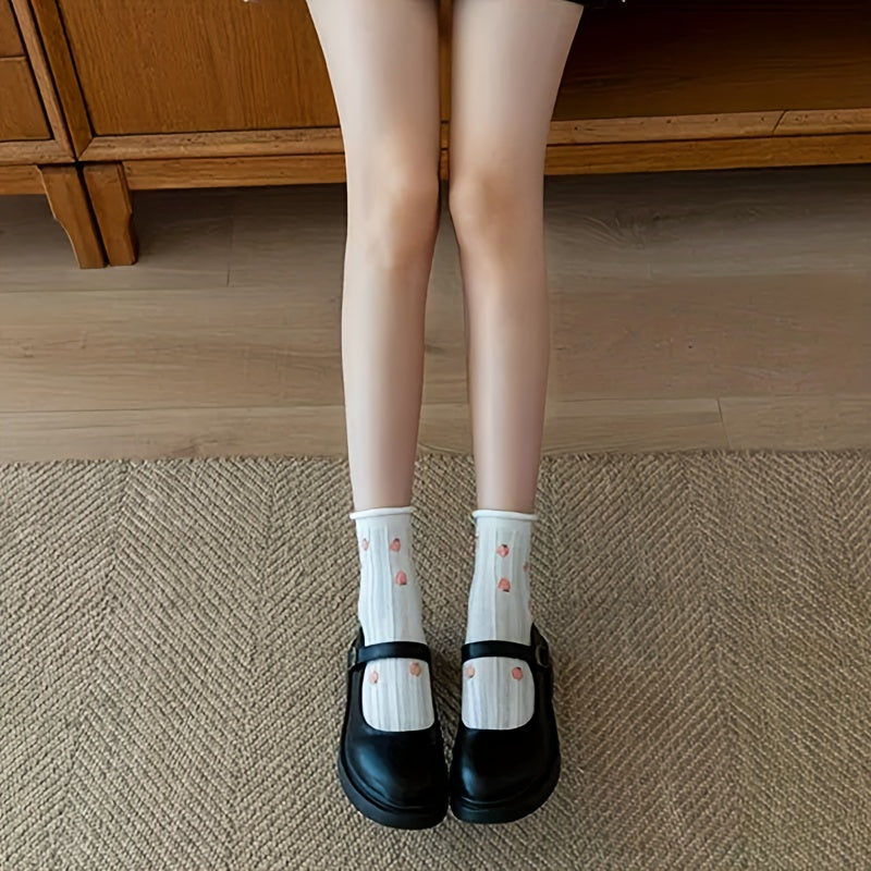 Floral & Fruit Print Socks for Women College Style Stockings