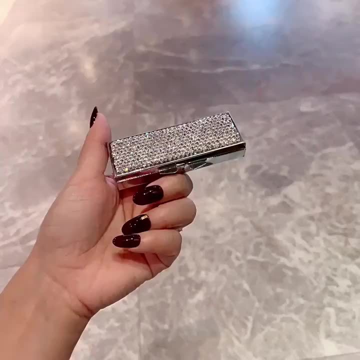 Mini Portable Pill Case with Rhinestone Encrusted Metal Tablet Organizer