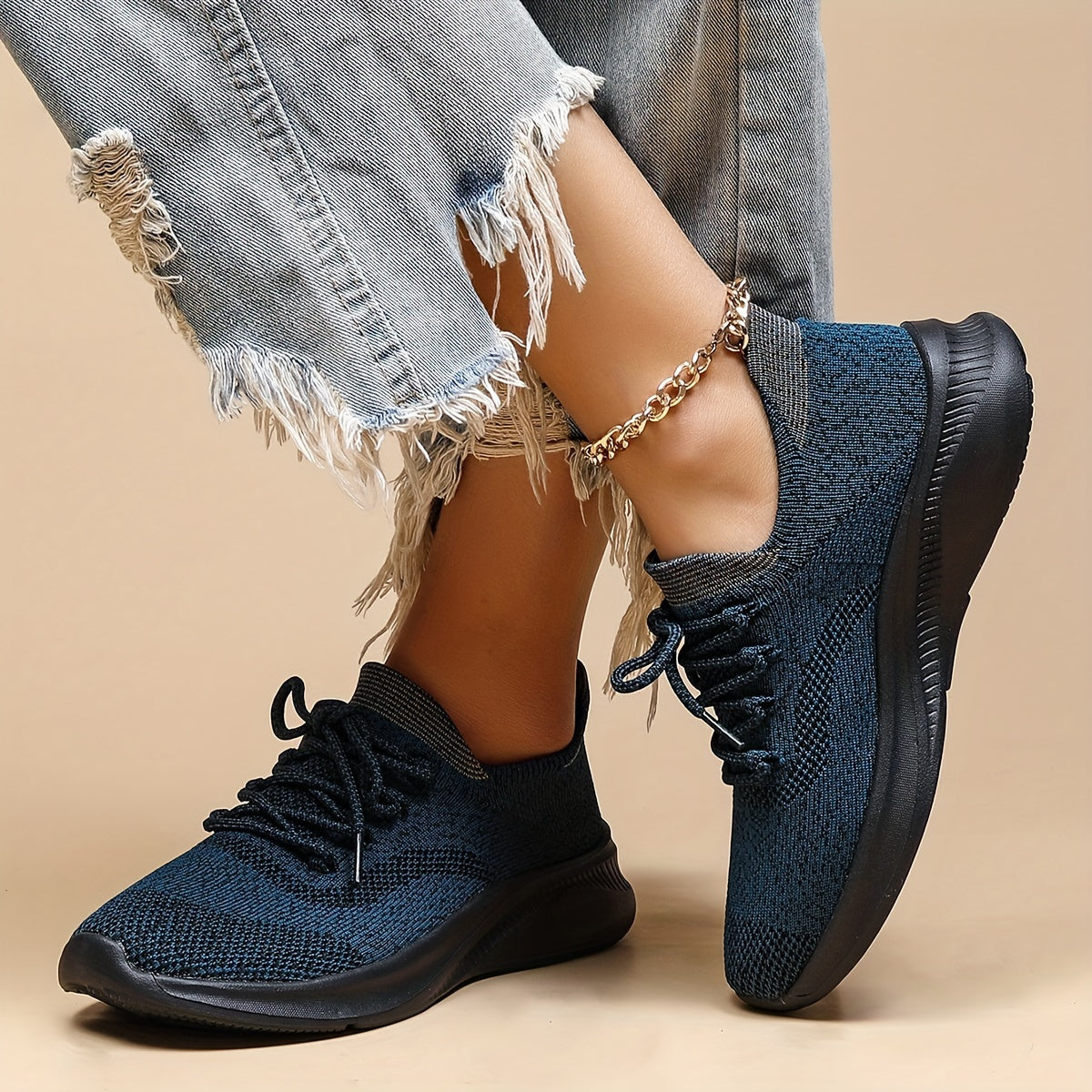 Women's Breathable Woven Sneakers Lightweight Lace Up Shoes