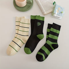 Women's Striped Mid Calf Socks College Style Casual Socks