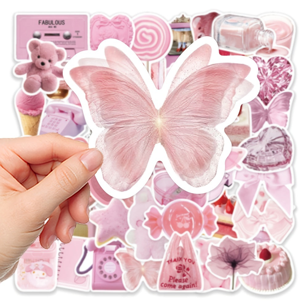50 Pink Waterproof DIY Stickers for Phone Case Luggage Decor