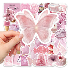 50 Pink Waterproof DIY Stickers for Phone Case Luggage Decor