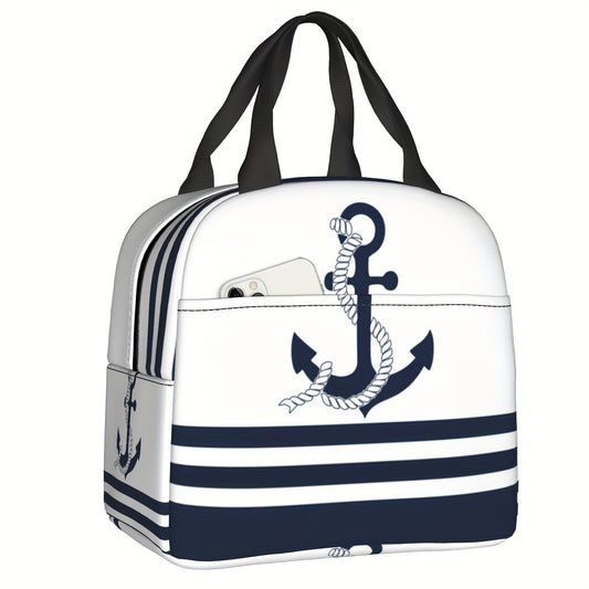Nautical Anchors Insulated Lunch Bag & Stripes Waterproof Tote