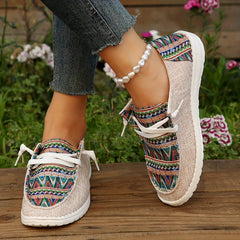 Women's Retro Printed Sneakers Casual Lace Up Outdoor Shoes Lightweight Low Top