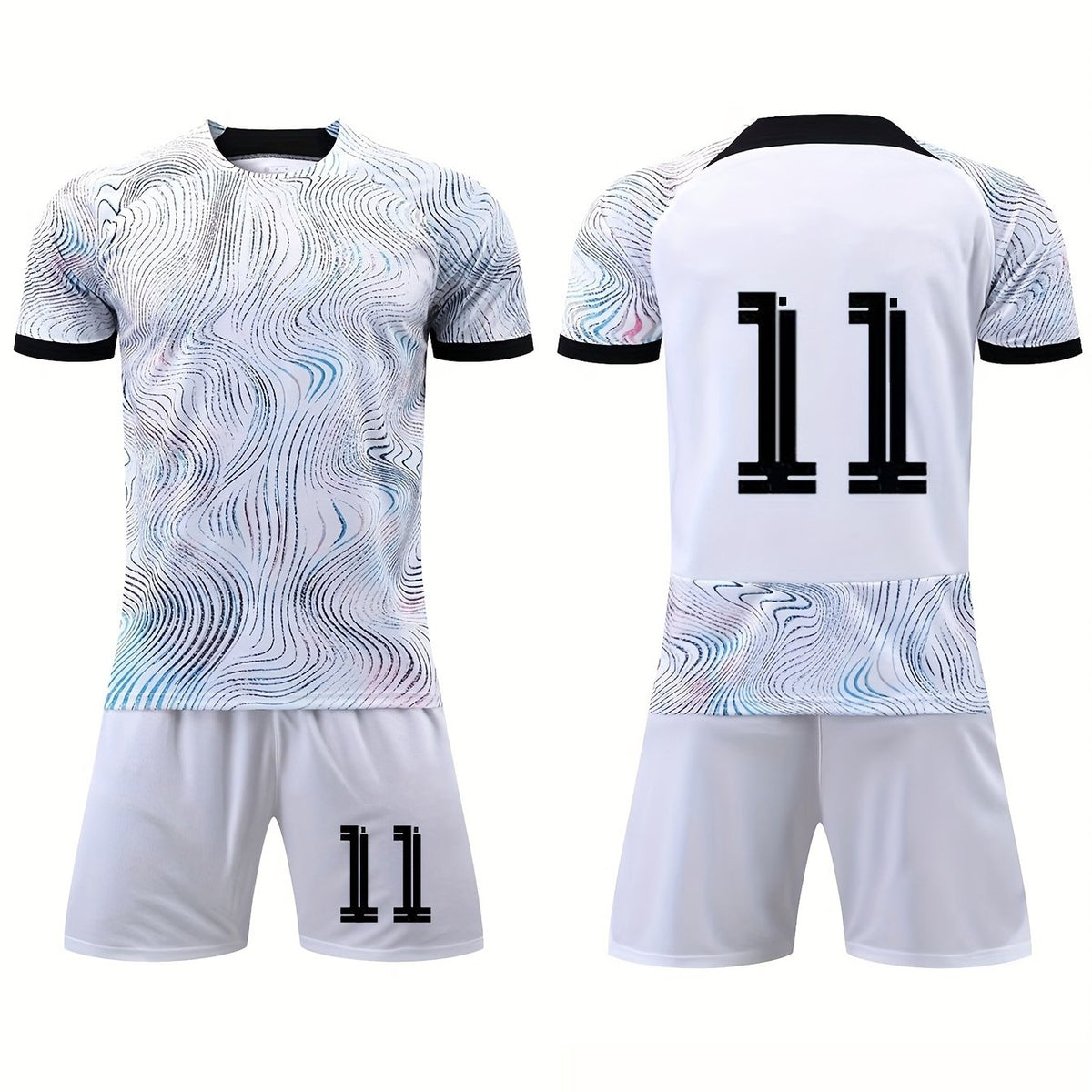 2pcs Kid's Striped And 11 Football Jersey T shirt & Shorts