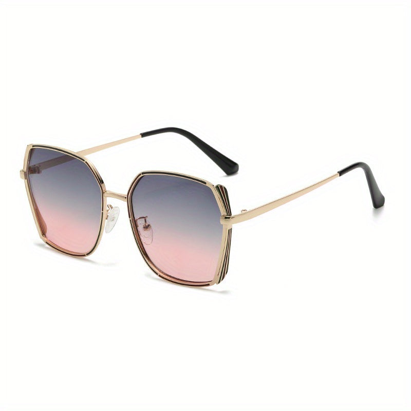 Large Ombre Lens Sunglasses Women Retro Outdoor Metal Shades