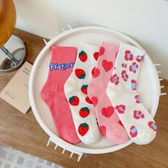 Heart & Strawberry Print Socks Women's Stockings