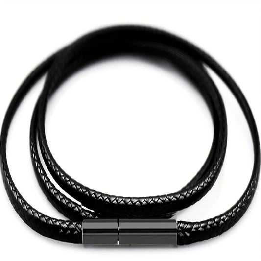 Men's 3mm Wax Leather Cord Necklace with Stainless Steel Buckle