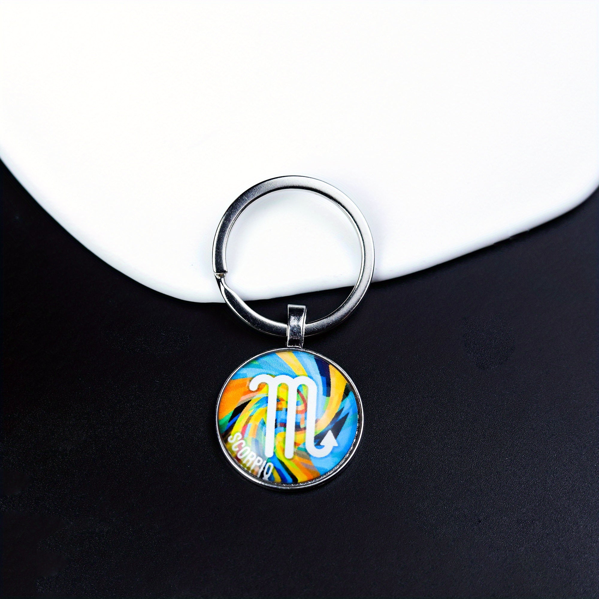12 Constellation Glass Keychain Bag Pendant Birthday Gift Key Ring