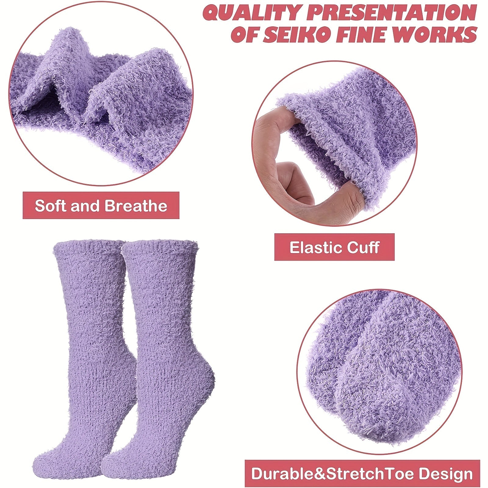 5 Pairs Women's Winter Fuzzy Socks Cozy Fluffy Warm Slipper Socks