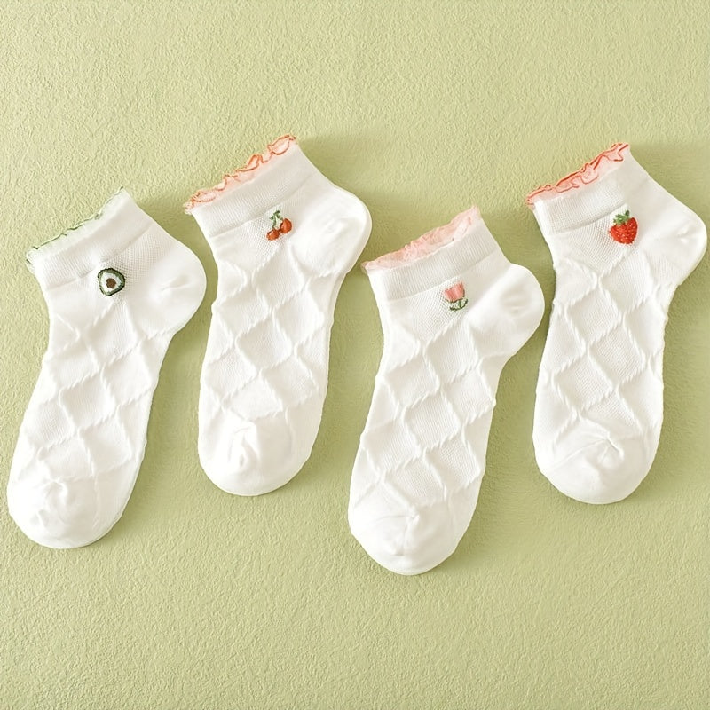 5 Pairs Fruit & Argyle Low Cut Socks Women's Stockings