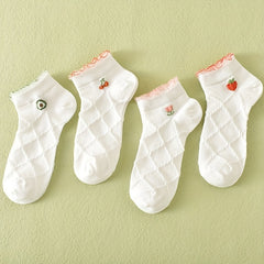 5 Pairs Fruit & Argyle Low Cut Socks Women's Stockings