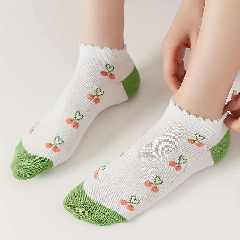 5 Pairs Cartoon Print Socks & Lightweight Low Cut Socks Women's