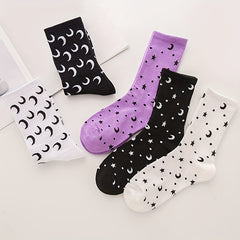 Moon Print Socks Women's Mid Tube Stockings