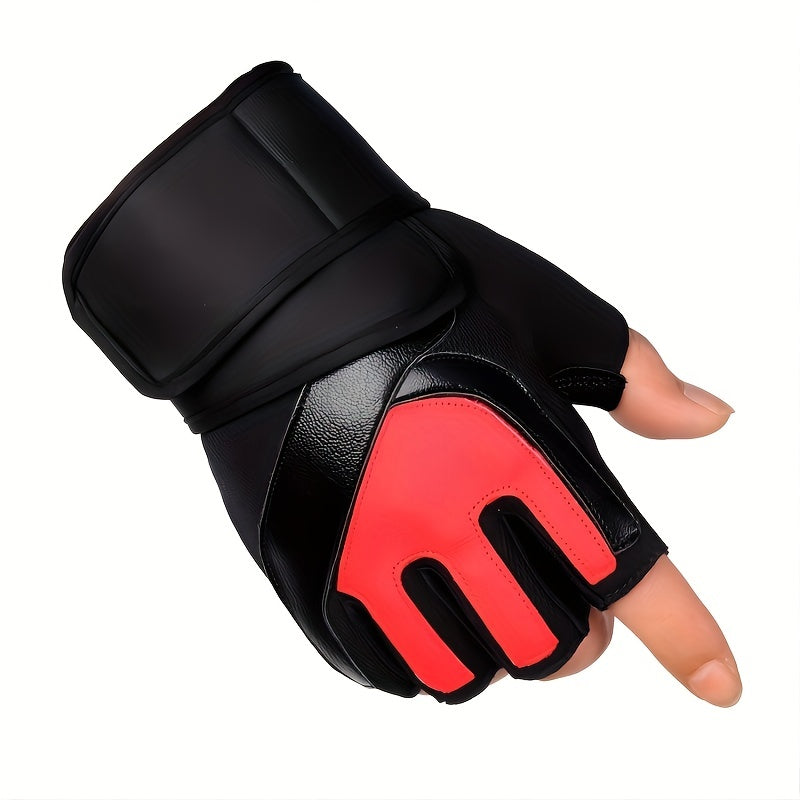 Men's Fitness Gloves Gym Fingerless Gloves With Wristband Weightlifting