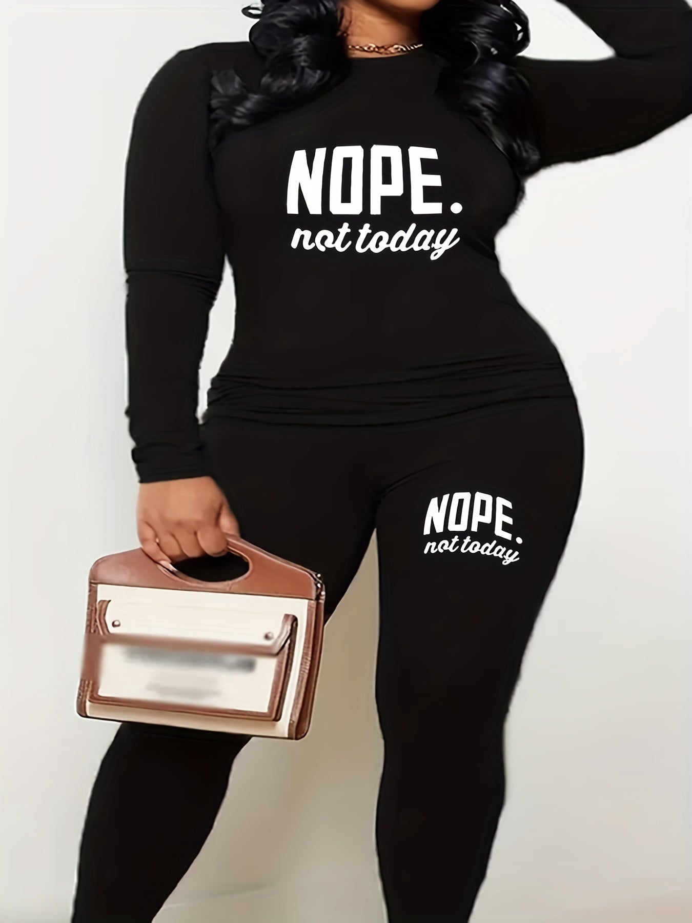  Slogan Print Long Sleeve Top & Leggings Set