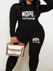  Slogan Print Long Sleeve Top & Leggings Set