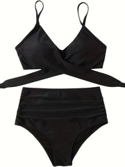  Solid Halter Bikini Set