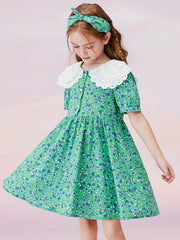 Girls Summer Floral Dress Doll Collar Casual Student Dress