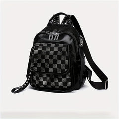 Sequins Backpack Purses Checkered Rhinestone Daypack Glitter Shoulder Bag