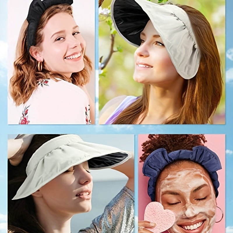 Solid Visor Hat Women Wide Brim Foldable Headband Summer UV Pro
