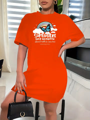  Rainbow Butterfly Slogan Short Sleeve Dress