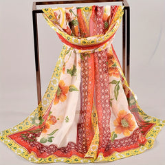 Boho Floral Print Chiffon Scarf Vintage Classic Thin Shawl