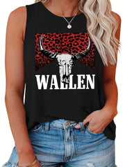  Colorblock Leopard Cow Print Round Neck Tank Top