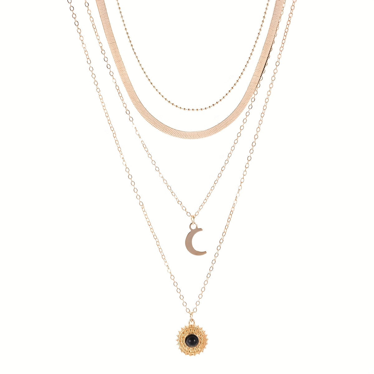 Layered Sun Moon Pendant Necklace Women's Jewelry