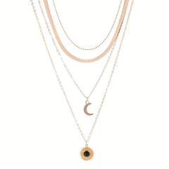 Layered Sun Moon Pendant Necklace Women's Jewelry