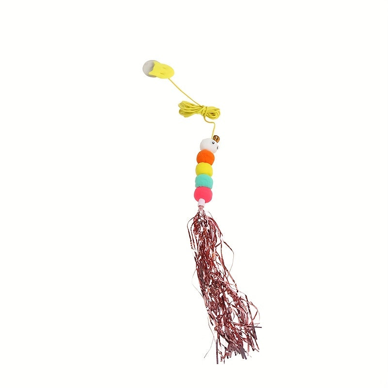 Interactive Hanging Door Cat Teaser Toy with Feather Graphic
