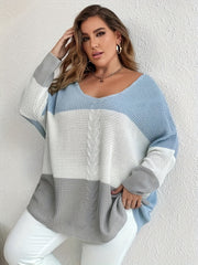  Colorblock Round Neck Bat Sleeve Sweater