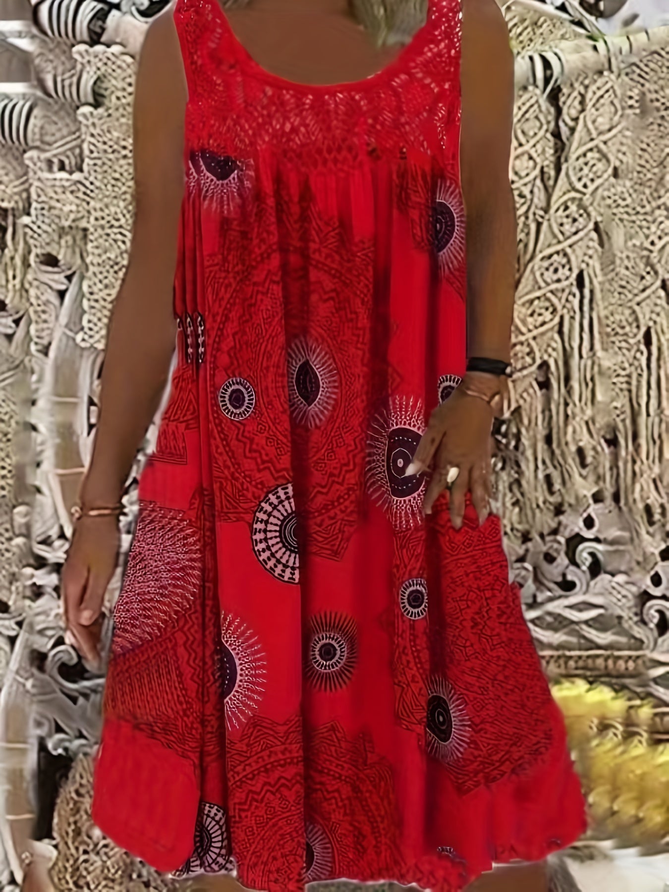  Women's Graphic Print Eyelet Embroidered Tank Dress