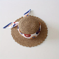 Kids Lace Ribbon Straw Hat for Girls Summer Vacation Beach Sun Hat