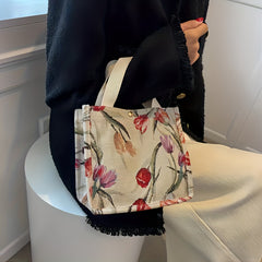 Flower Graphic Tote Bag Canvas Shoulder Bag Large Capacity Handbag