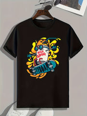 Skateboard And Drink Print Men's Graphic T shirt Casual Summer Tee