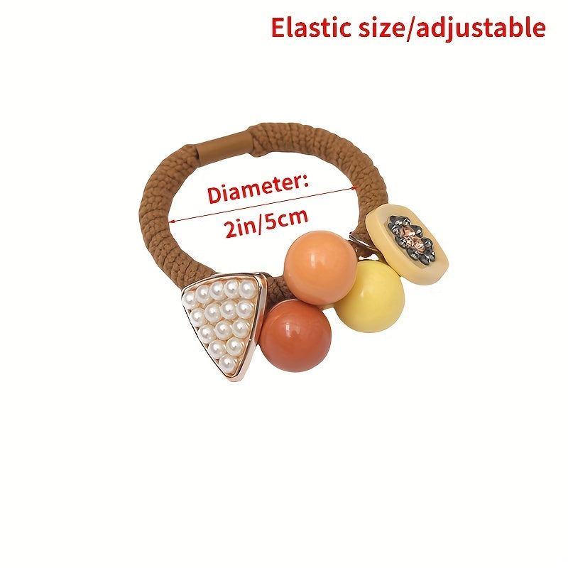 2pcs Candy Beaded Hair Tie Faux Pearl Decor Hair Rope Knitted Hair Tie