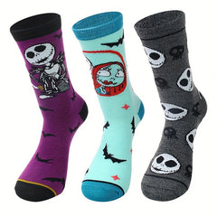 Skull Print Socks Comfy Funny Halloween Crew Socks Women's