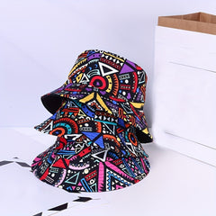 Geometric Pattern Print Bucket Hat Hip Hop Casual Sunscreen Travel Beach Hats