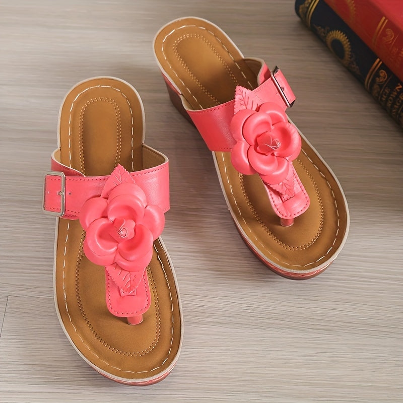 Women's Flower Decor Wedge Sandals Clip Toe Platform Sandals