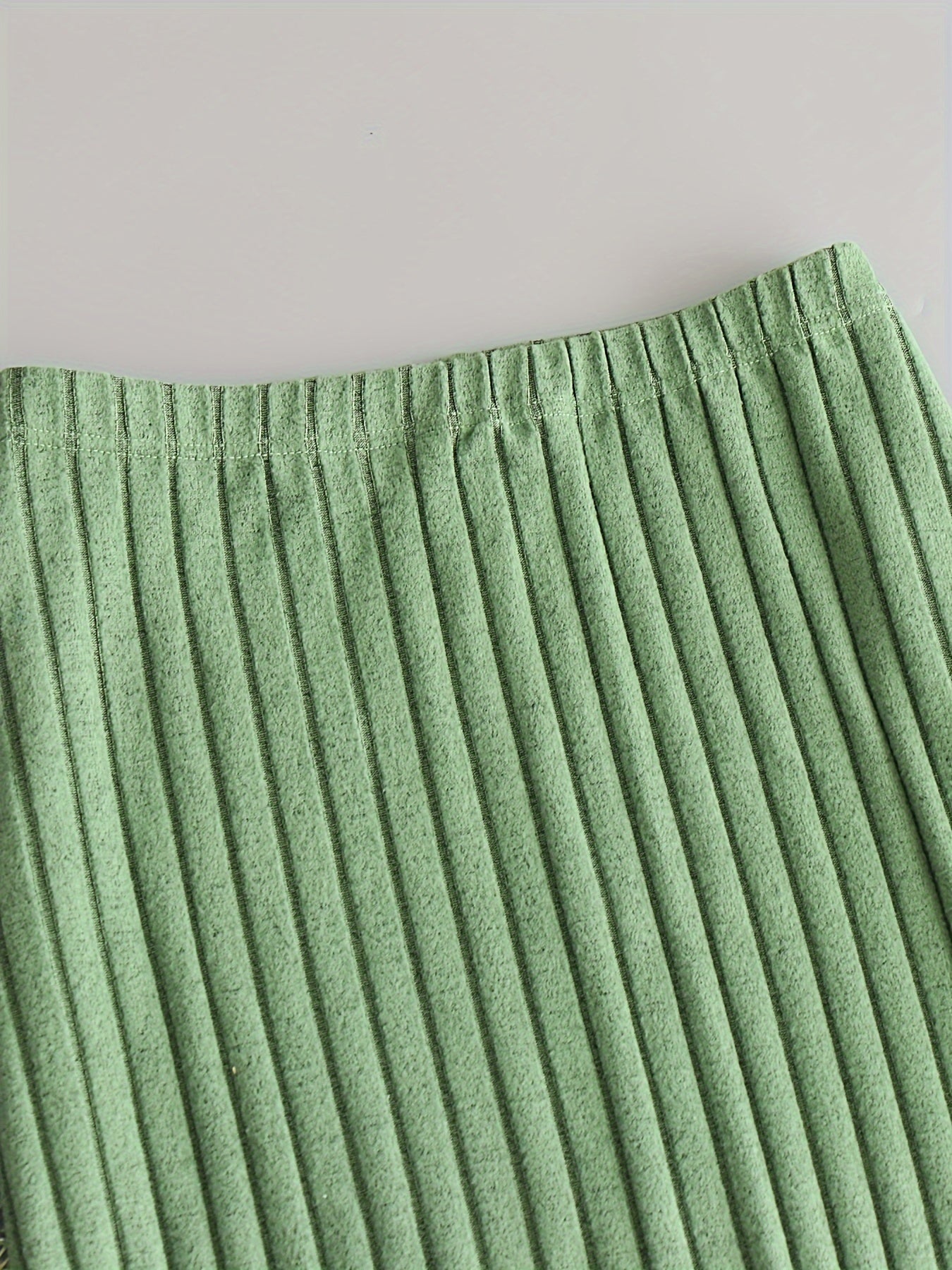 Solid Ribbed Knit Elastic Waisted Stretch Skirt