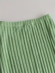  Solid Ribbed Knit Elastic Waisted Stretch Skirt
