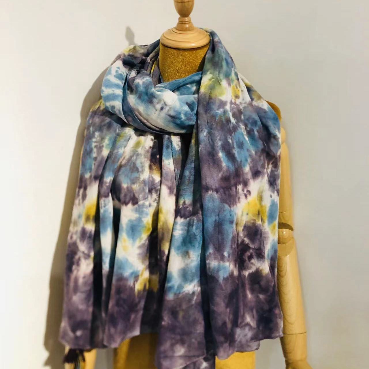Long Scarf Purple Yellow Cotton Tie Dye Shawl Warm Wrap Windproof