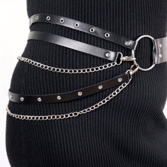 Vintage Punk PU Wide Belt Gothic Chain Adjustable Harness Belt Women
