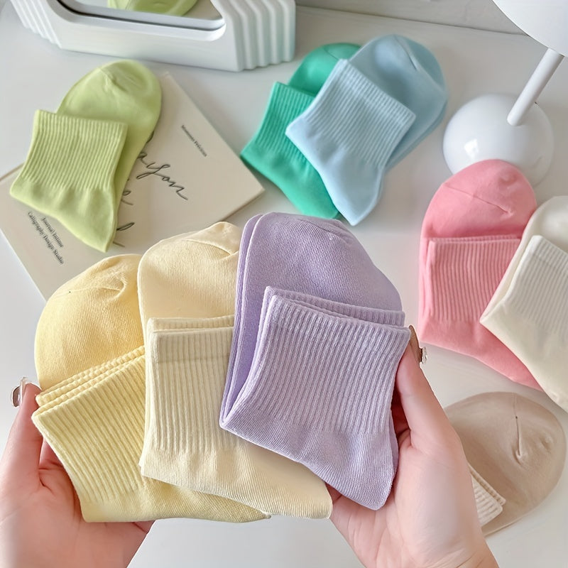 10 Pairs Solid Socks Comfy & Breathable Women's Stockings