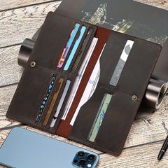 Retro Men's Leather Card Wallet Long Thin Clutch Men's Wallet