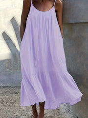  Solid Ruffle Trim Maxi Cami Dress