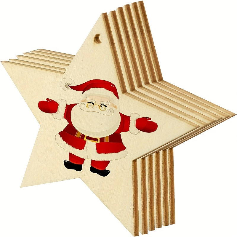 10pcs Wooden Star Ornaments with Hole & Rope DIY Crafts Decoration